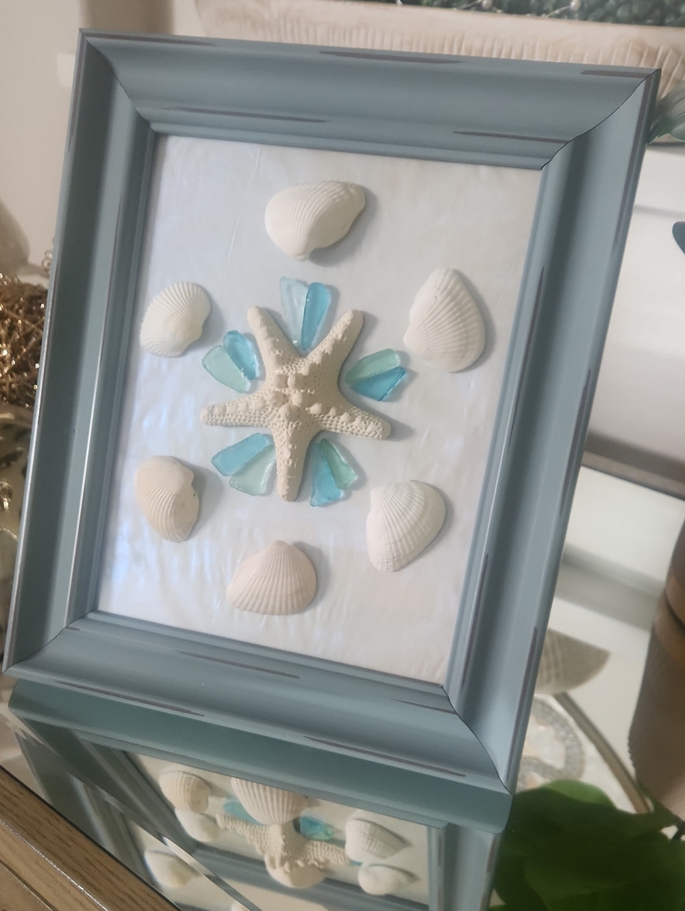 Coastal Starfish Shell Framed Wall Art - Green
